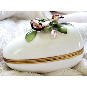 1980 COALPORT Egg Orchid Trinket box Bone China Vintage Collectible 4th Edition